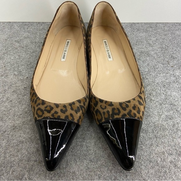 Manolo Blahnik Suede Leopard Print Black Patent Flats Women’s Size 41 - US 9-9.5 - Picture 3 of 13